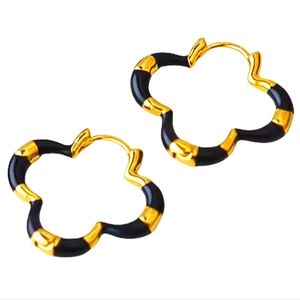 Clover Gold Black Hoop Earrings